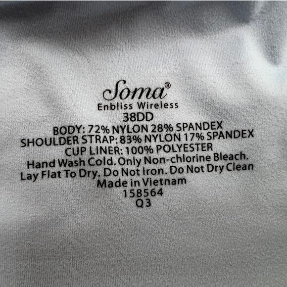 Soma Enbliss Wireless Medium Coverage Bra Light Blue Size 38DD - Picture 3 of 9